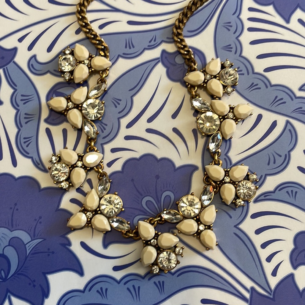 JCrew Art Deco White and Gold Statement Necklace